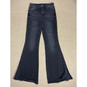 RISEN High Rise Wide Leg Jeans Ankle Split Women's Size 7/28  Black Dark Wash